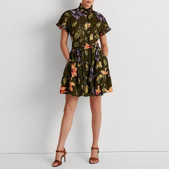 NWT New $165 Ralph Lauren Floral Cotton Voile Short Sleeve Dress Size 16 - Picture 1 of 15